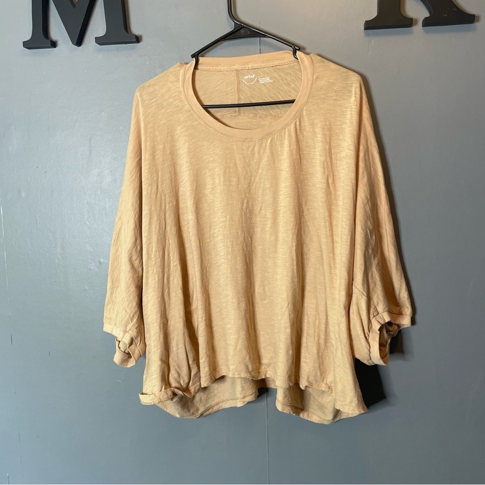 Aerie Tan Relaxed 3/4 balloon Sleeve Tee size large